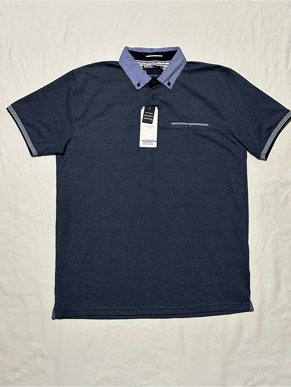 Denim & Flower Men's Navy Polo with Light Blue Contrast Collar